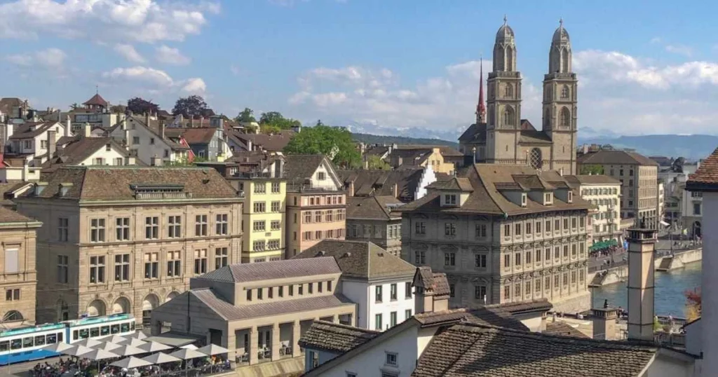 View of Zurich Old Town Old buildings and grossmuster 